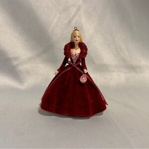 Vintage Hallmark Holiday Barbie Ornament 1997 Burgundy Gown-2/$20